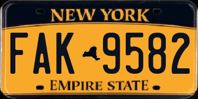 NY license plate FAK9582