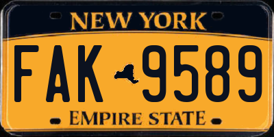 NY license plate FAK9589