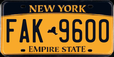 NY license plate FAK9600