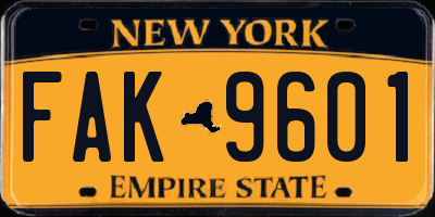 NY license plate FAK9601