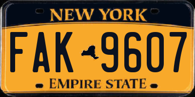 NY license plate FAK9607