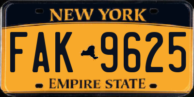 NY license plate FAK9625