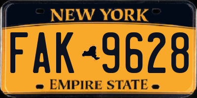 NY license plate FAK9628