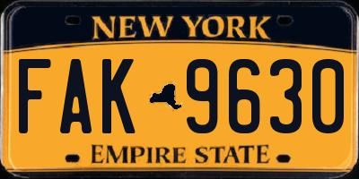 NY license plate FAK9630