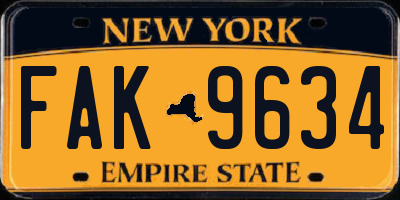 NY license plate FAK9634