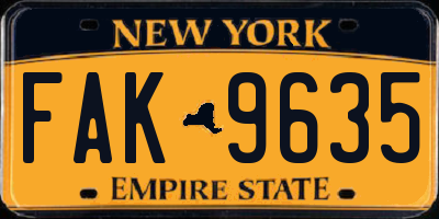 NY license plate FAK9635