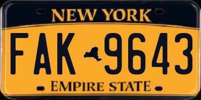 NY license plate FAK9643