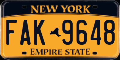 NY license plate FAK9648