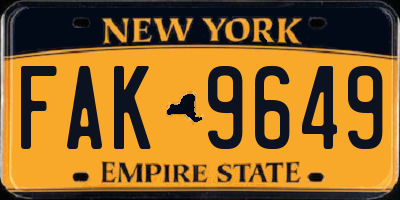 NY license plate FAK9649