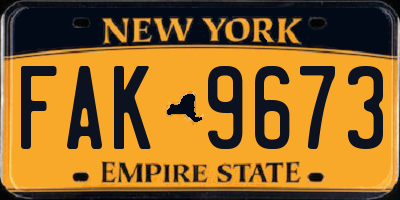 NY license plate FAK9673