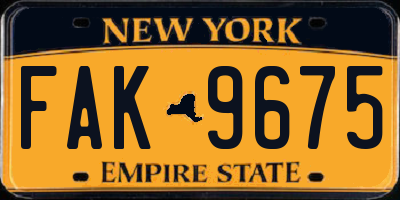 NY license plate FAK9675
