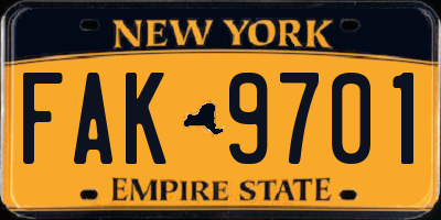 NY license plate FAK9701
