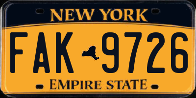 NY license plate FAK9726