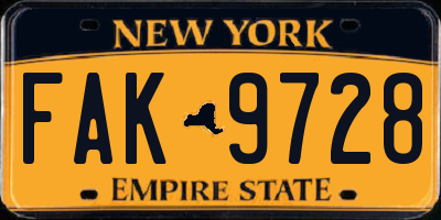 NY license plate FAK9728