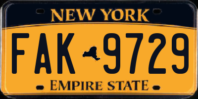 NY license plate FAK9729