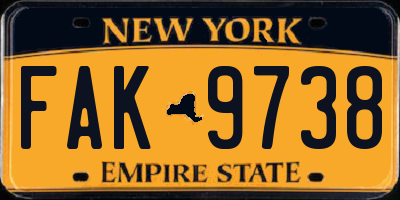 NY license plate FAK9738