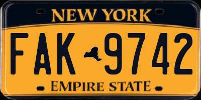 NY license plate FAK9742