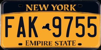 NY license plate FAK9755
