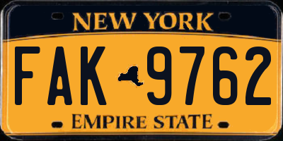 NY license plate FAK9762