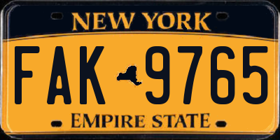 NY license plate FAK9765