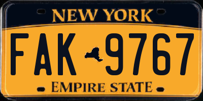 NY license plate FAK9767