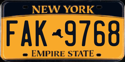 NY license plate FAK9768