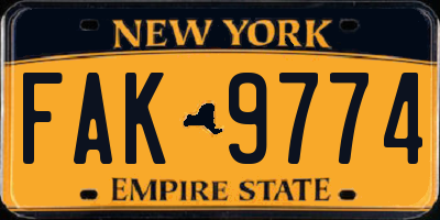 NY license plate FAK9774