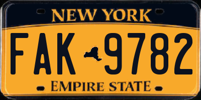 NY license plate FAK9782