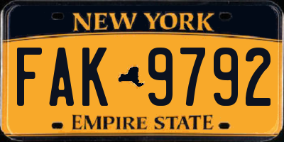 NY license plate FAK9792