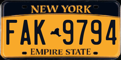 NY license plate FAK9794