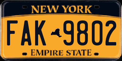NY license plate FAK9802
