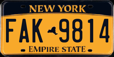 NY license plate FAK9814