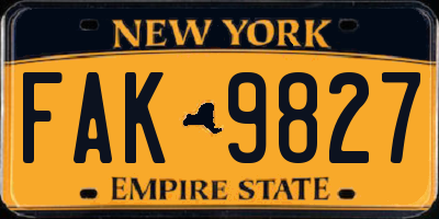NY license plate FAK9827