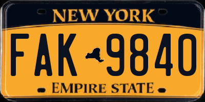 NY license plate FAK9840