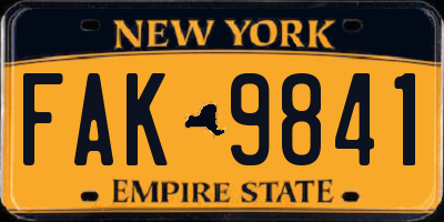 NY license plate FAK9841