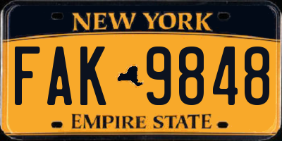 NY license plate FAK9848