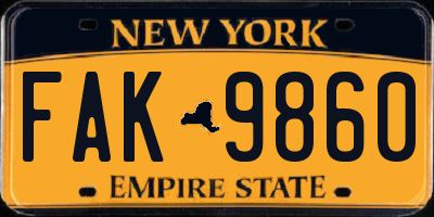 NY license plate FAK9860