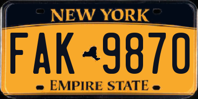 NY license plate FAK9870
