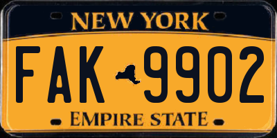 NY license plate FAK9902
