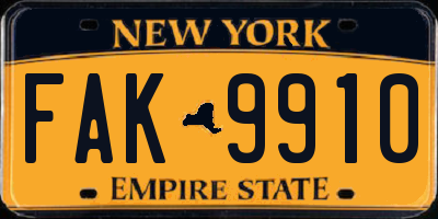 NY license plate FAK9910