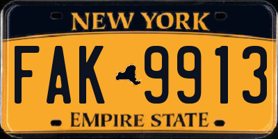 NY license plate FAK9913