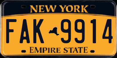 NY license plate FAK9914