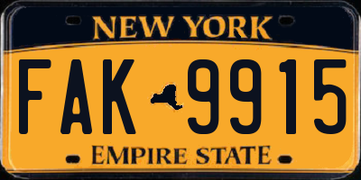 NY license plate FAK9915