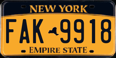 NY license plate FAK9918