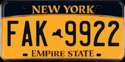 NY license plate FAK9922