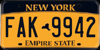 NY license plate FAK9942