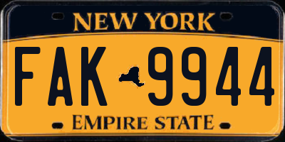 NY license plate FAK9944