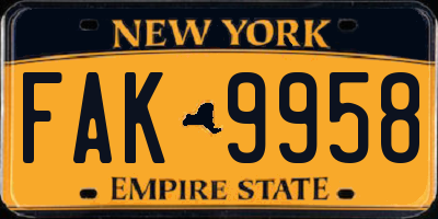 NY license plate FAK9958