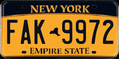 NY license plate FAK9972
