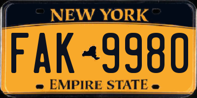 NY license plate FAK9980